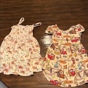 Little Sleepies Pink Flamingo & Multicolor Cars Casual Dresses